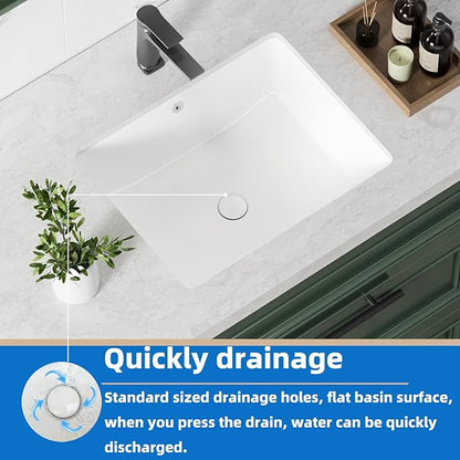 20 Inch Rectangle Undermount Bathroom Sink 19.5" X 15.9" Under Counter Vanity Sink Opening Size 17.5" x 13.78" White Porcelain Basin Sink Lavamanos Para Baños KINGWONG