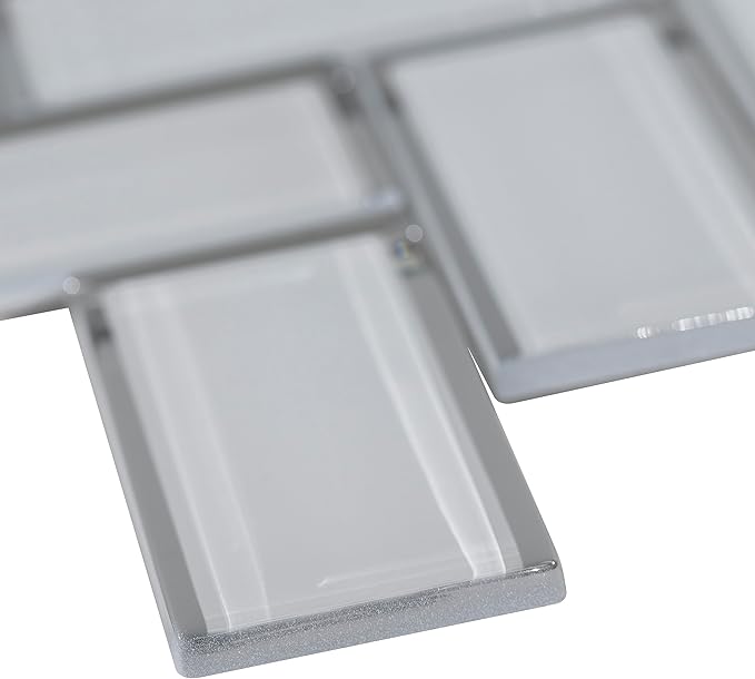 MSI Ice Bevel Herringbone Glass Tile for Kitchen Backsplash, Wall for Bathroom, Accent Wall, and Shower Tile
