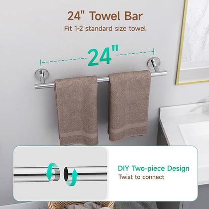 8PCS Polished Chrome Bathroom Hardware Set, 24-Inch Towel Bar Set | Durable SUS304 Stainless Steel Bathroom Accessories Set, Towel Racks for Bathroom Wall Mounted, Modern Home Decor