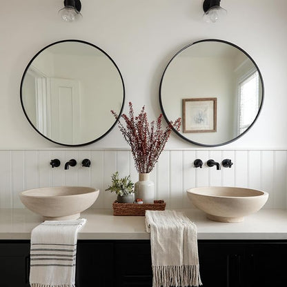 Black Bathroom Mirror 30 inch, 2 Pack Wall Mirror,Matte Metal Frame | High Definition Mirror, Easy Installation, Circular Mirrors for Living room Cloakroom, Hallway, Bathroom