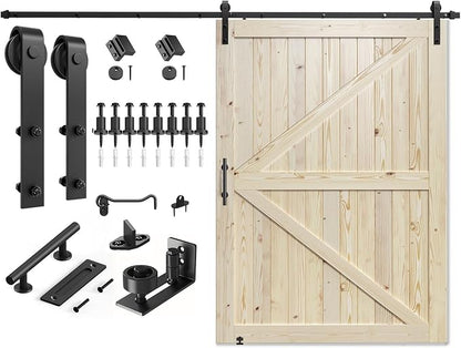 SMARTSTANDARD 60in x 84in Sliding Barn Door with 10ft Barn Door Hardware Kit Included, Unfinished Solid Spruce Wood Door, Assembly Required, DIY, Stainable, Natural | Unfinished Solid Spruce Wood Door, Assembly Required, DIY, Stainable, Natural