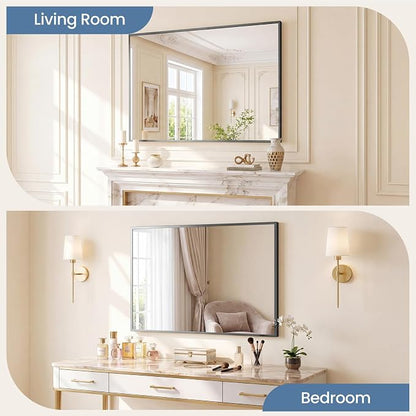 NEWBULIG Bathroom Wall Mirror, Vanity Mirror, 30x40 Inch | Rectangle Metal Frame, Tempered Glass, Over Sink Entryway, Living Room Hang, Anti-Rust, Black