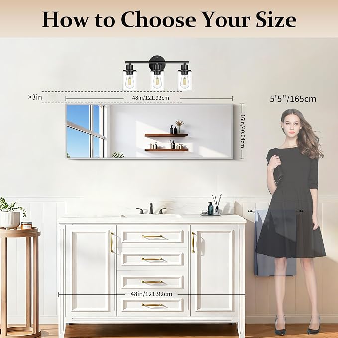 COFENY Silver Bathroom Mirror for Wall, 16x48 Inch Rectangle Mirror with Metal Frame, Modern Vanity Mirrors for Bathroom Living Room, Entryway Hangs Horizontal or Vertical