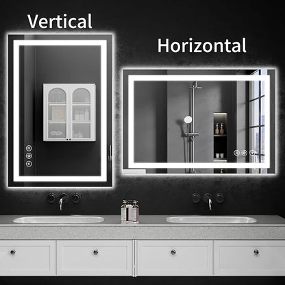 LED Bathroom Mirrors 26"x38" Bathroom Mirror with Lights for Wall, Backlit + Front Lit, 3 Colors, Anti-Fog, Dimmable Brightness for Vanity,Bathroom, Entryway, Living Room