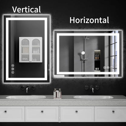 26"x38" LED Bathroom Mirror with Lights, Dimmable, Anti-Fog, Lighted Bathroom Vanity Mirror for Wall, Backlit + Front Lit, Memory Function, Shatter-Proof, Tempered Glass