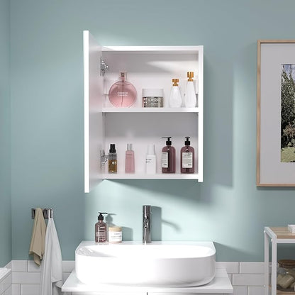 18x14 inch Bathroom Wall Cabinet, Saver Storage Cabinet, Medicine Cabinet with 1 Door and Adjustable Shelves, White（Assembly Required）