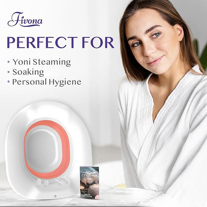 Fivona Sitz Bath for Toilet Seat Postpartum and Hemorrhoids Care - Yoni Steam Seat - Foldable Basin for Epsom Salt Soak - Portable Bidet BPA Free Temperature Resistant - Universal Fit - Pink