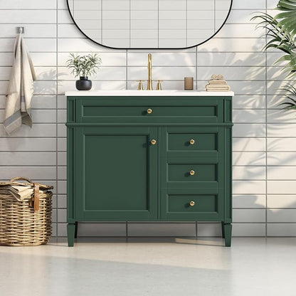 Merax 36'' Bathroom Vanity Without Top Sink, Solid Rubberwood Frame Cabinet | Modern Bathroom Vanity Storage Cabinet with 2 Drawers, Tip-out Drawer, Adjustable Shelf, Soft Closing Doors, Green