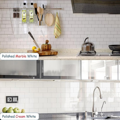 2026 New Upgrade Peel and Stick Backsplash Tile, Peel and Stick 11.34" X 11.57" Wall Tile for Kitchen, Bathroom, Fireplace, Laundry (Polished Cream White, 20 Packs)