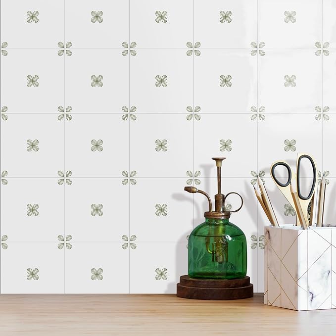 Peel & Stick Tile Stickers 12 PCS Self Adhesive Backsplash Decorative Wall Stickers for Kitchen Bathroom Tile Decals Waterproof & Removable 6" x 6" (Light Green)