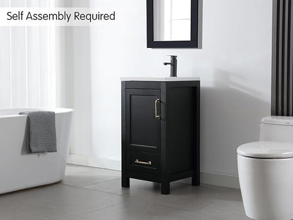 LUCKWIND 18" Bathroom Vanity and Sink Combos, Modern Bathroom Storage Painted Cabinet with Undercounter Ceramic Single Sink Top, Matte Black Faucet and Drawer, Mirror Not Included, Black