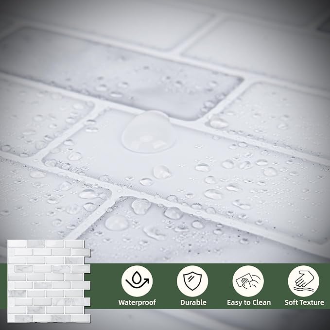 LONGKING Peel and Stick Subway Tile Backsplash for Kitchen, Vertical Strip Design, White Marble Tile, Waterproof Wall Sticker for Kitchen & Bathroom | Peel and stick backsplash, self-adhesive wall tile, White Marble, vertical strip, waterproof, kitchen...