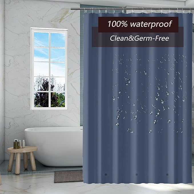 Dark Blue Shower Curtain Liner, 4G PEVA Shower Liner, Plastic Waterproof Shower Curtains, 72x72 inch with Grommet Holes 3 Magnetic Weights