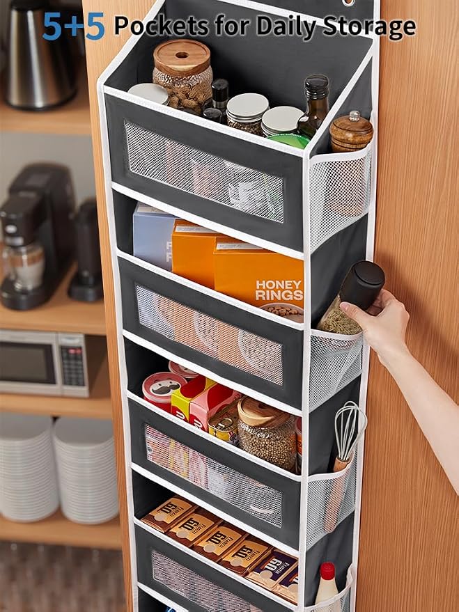 JARLINK Over the Door Organizer for Pantry, Bathroom, 5 Shelf Black, 2 Pack | Anti-Tilt Design, 44 lb Load Capacity, Hanging Door Organizer with 5 Large Capacity Pockets, Behind Door Storage for Nursery