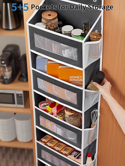 JARLINK Over the Door Organizer for Bedroom, Pantry Bathroom, 5 Shelf Black | Anti-Tilt Design, 44 lb Load Capacity, Hanging Door Organizer with 5 Large Capacity Pockets, Behind Door Storage for Nursery