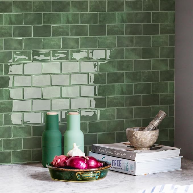 STICKGOO Subway Tile Peel and Stick Backsplash, Thicker Design 12" x 12" Stick on Backsplash Tiles for Kitchen, Bathroom, Wall Tile (10 Sheets, Sage Green)