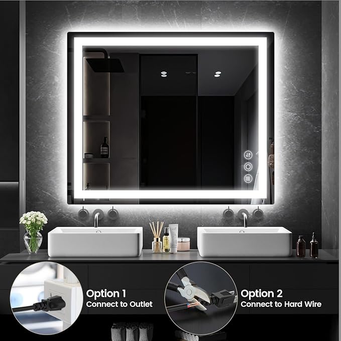 30" x 36" LED Bathroom Mirror with Lights, Memory Vanity Mirror | Anti-Fog, 3 Color Modes, Dimmable, Front Lit, Memory Function, Tempered Glass, Lighted Bathroom Mirror for Wall
