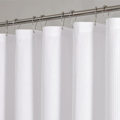 Extra Long Shower Curtain, 72x90 inch Long Embossed Textured Fabric Shower Curtains for Bathroom - Soft Cloth & Hotel Spa Luxury, Water Repellent, Machine Washable Bath Curtain, White