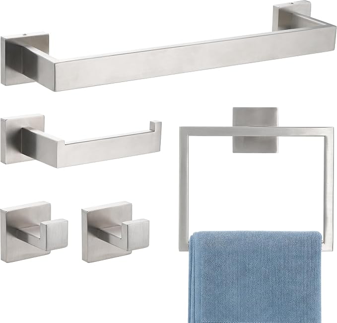 Brushed Nickel Towel Bar, SUS304 Stainless Steel Bathroom Hardware Set, Towel Racks for Bathroom Wall Mounted 16-Inches