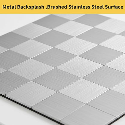Yipscazo 10 Sheet Peel and Stick Backsplash Mosaic Tiles Stainless Steel Metal Look Kitchen Backsplash Stick on Tiles for Stove, Bathroom, Laundry in Silver (11.8'' x 11.8'')