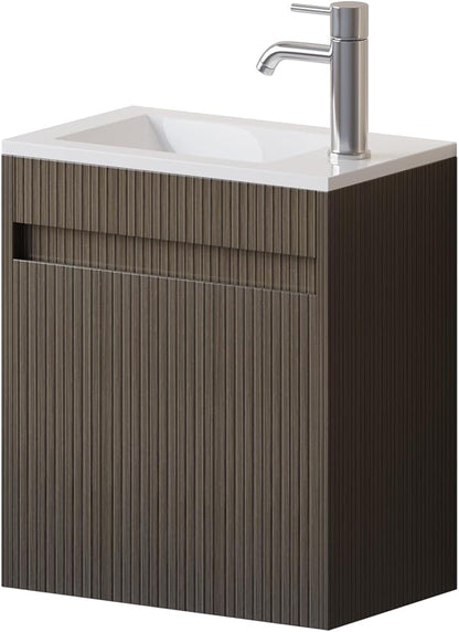 wonline 16" Small Bathroom Vanity Sink Combo Modern Wall Mounted Floating Cabinet W/Resin Basin Sink Top, Chrome Water Save Faucet & Pop Up Drain