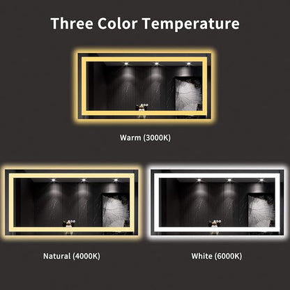 LOAAO 60X30 LED Bathroom Mirror with Lights, UL Listed | Anti-Fog, Dimmable, 3 Color Temperature, Backlit + Front Lit, Memory Function, Tempered Glass