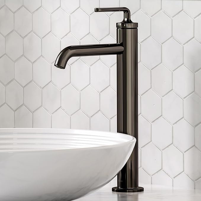 KRAUS Ramus Single Handle Vessel Sink Bathroom Faucet with Pop-Up Drain in Brushed Gold, KVF-1220BG