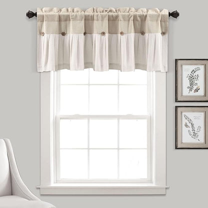 Lush Decor Linen Button Valance | 52"W x 18"L | Farmhouse Style | Coconut Husk Buttons | Pack of 12