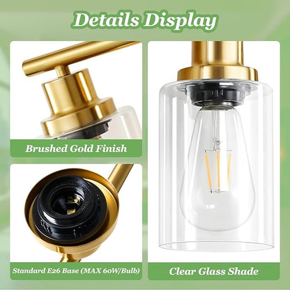 6-Light E26 Gold Bathroom Vanity Lights, Modern Bathroom Light Fixtures with Clear Glass Shade, Wall Lamps for Mirror Hallway Kitchen Cabinet Living Room Sconces Lights