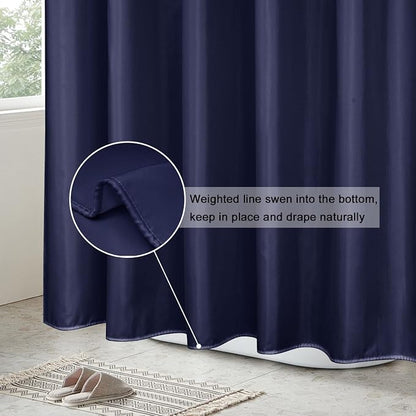 EurCross Navy Blue Shower Curtain, Water-Resistant Machine Washable Fabric Shower Curtain for Bathroom 72 x 72 inches