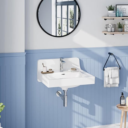 20X17 Inch White Ceramic Drop-in Bathroom Sink, Oval Vanity Top with & 3-Hole Faucet (1.25" Centers), CUPC Certified Contemporary Lavatory for Small Spaces