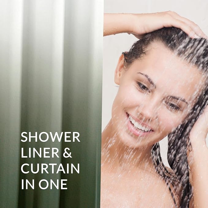 Felisa Ombre Army Green and White Shower Curtain Liner,Waterproof Fabric Shower Curtain with 3 Weighted Magnets, Odorless Cloth Lightweight Bathroom Curtain,Sturdy Rustproof Grommets,72 x 72