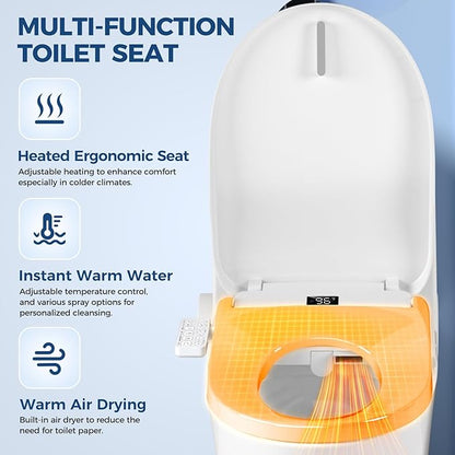 Electric Bidet Toilet Seat Elongated, Heated Smart Toilet Seat Side Control | Instant Warm Water, Multiple Washing Modes, Warm Air Dryer, Self-Cleaning Nozzle, Quiet-Close Lid, Night Light