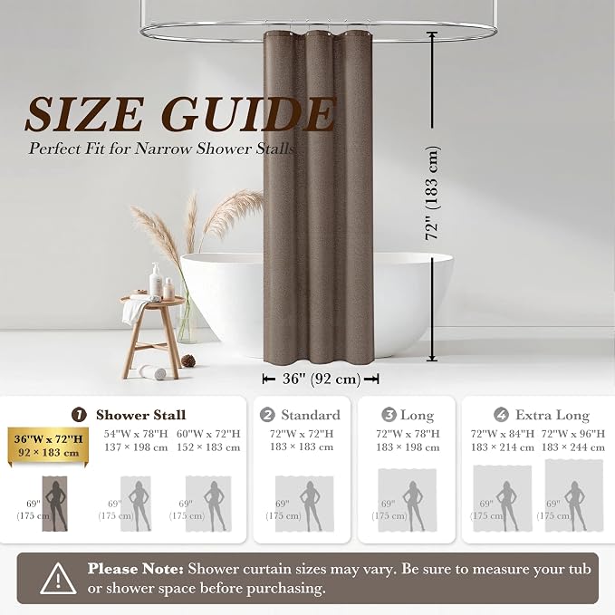 Seasonwood Taupe Linen Shower Curtain Farmhouse Bathroom Decor 36x72 Inches | Boho Bathroom Decor,12 Sturdy Stainless Steel Sliding Hangers,Rustic Country Style,Linen Shower Curtains for Bathroom