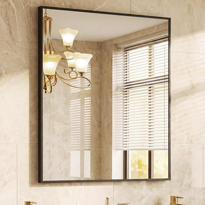 NEWBULIG Bathroom Wall Mirror, Vanity Mirror, 30x36 Inch | Rectangle Metal Frame, Tempered Glass, Over Sink Entryway, Living Room Hang, Anti-Rust, Black