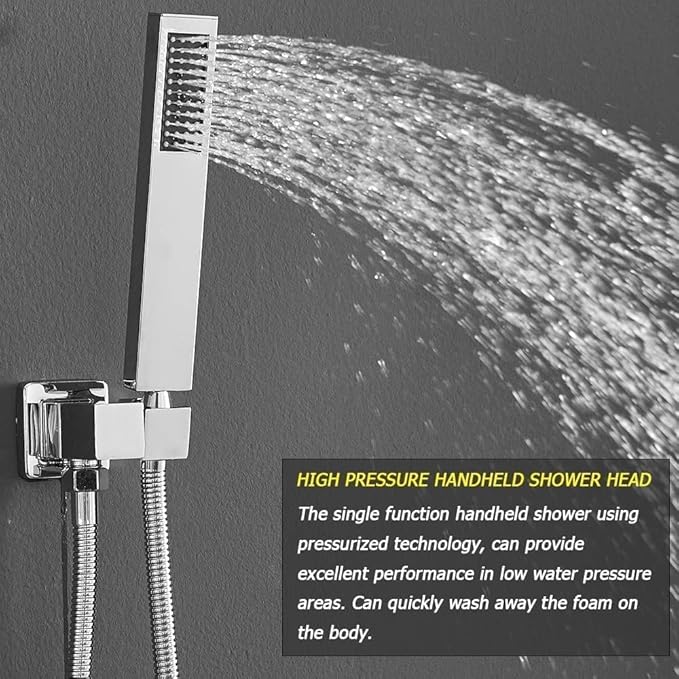 Polished Chrome Shower System Bathroom 16 Inch Rain Shower Head Ceiling Mount with Handheld Luxury High Pressure Shower Combo Set Shower Faucet Rough-in Valve Body and Trim Kit