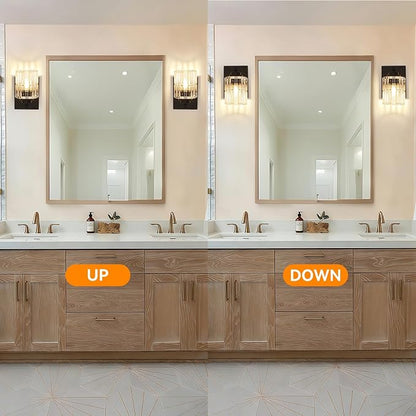 TALOYA Brushed Black 2 Pack Wall Sconces with Fluted Cylinder Glass Shade | Modern Vanity Lighting Fixtures, Bathroom Lights Over Mirror, Wall Mount Mirror Light Fixtures for Bathroom Hallway Bedroom