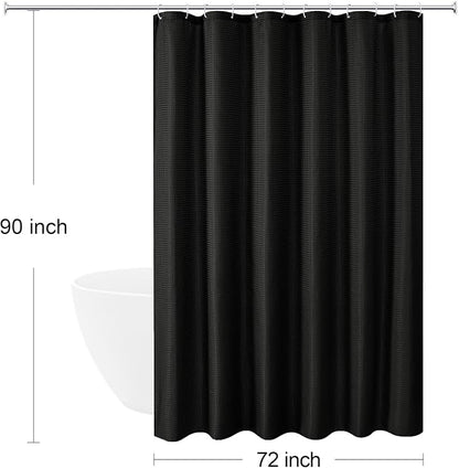 Extra Long Black Fabric Shower Curtain, 72 × 90 | 90 Inches Long Weave Textured Fabric Shower Curtain for Bathroom, Water Repellent, Machine Washable