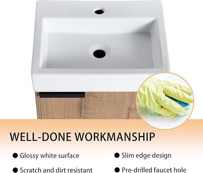18" Bathroom Vanity with Sink, 18 Inch Floating Bathroom Vanity for Small Space, Modern Bathroom Vanity, Brown Wall Mounted Cabinet Set