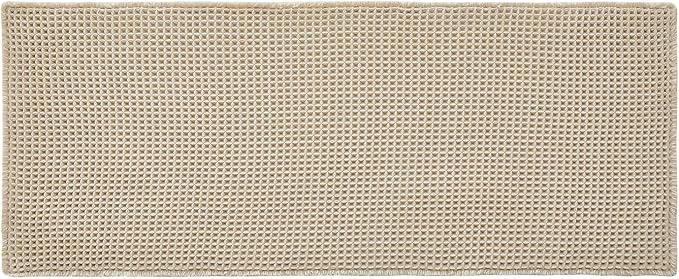 TYUU Waffle Runner Rug Bathroom, Long Boho Bath Mat, 60x24 Pale Beige | Super Absorbent Quick Dry Bath Rug, Non-Slip Backing, Soft Waffle Washable Farmhouse Bathroom Mats, Tub, Shower & Home Decor