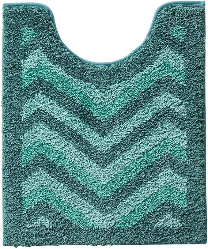 Hearth & Harbor Bathroom Rugs, Shaggy Plush Bath Mat, Ultra Soft Non Slip Backing Rubber, Chevron Design Bath Rug, Green, 20 x 24 Inch