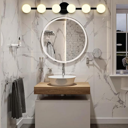 Lightdot 6 Light Bathroom Vanity Light, 38" Modern Black Vanity Lights with Globe Water/Shatterproof PC Lampshade, Rust-Proof Bathroom Light Fixtures Over Mirror for Kitchen Hallway Cabinet Porch