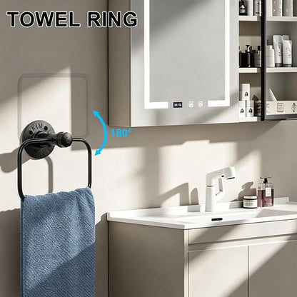 5-Pieces Industrial Pipe Bathroom Accessories Hardware Kit DIY Wall Mounted Includes Towel Bar Robe Hooks Toilet Paper Holder and Towel Ring (Black, 18 Inch)