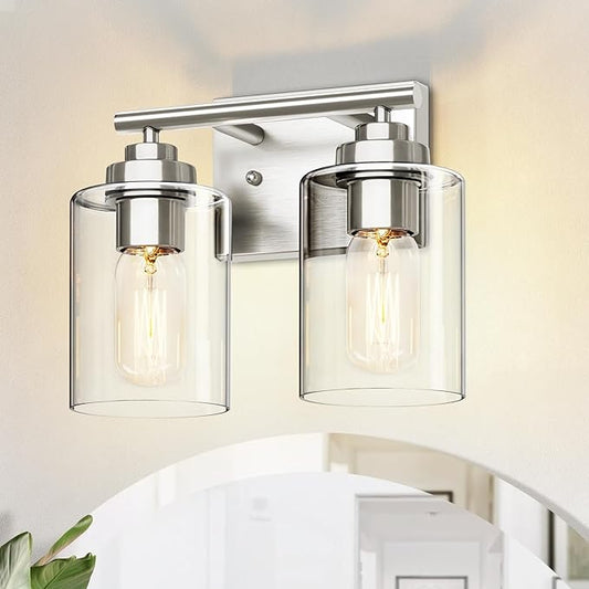 Bathroom Vanity Light Over Mirror,Vanity Light for Bathroom,Bathroom Light Fixture Wall Sconce Lighting for Bedroom,Living Room (Nickel, 2-Light)