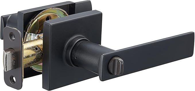 Amazon Basics Bedroom/Bathroom Contemporary Stamford Door Levers, 65mm Dia x 107mm L, Interior Privacy, Matte Black, (Pack of 12)