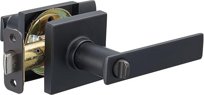 Amazon Basics Bedroom/Bathroom Contemporary Stamford Door Levers, 65mm Dia x 107mm L, Interior Privacy, Matte Black, (Pack of 12)
