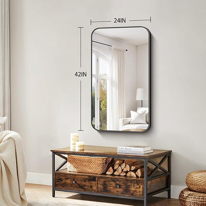 Koonmi Black Framed Bathroom Mirror - 24x42 Inch Shatterproof Tempered Glass Vanity Mirror for Bathroom Sink, Wall Mounted with Matte Aluminum Alloy Frame, No Distortion, Modern Decor