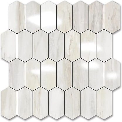 Vamos Tile Long Hexagon Peel and Stick Backsplash Tile - 1 Sheet Stick on Backsplash for Kitchen and Bathroom 12.4 x 12 Inch Glossy Wood Grain PVC Self Adhesive Mosaic Wall Tiles