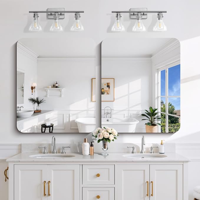 CILIBER Frameless Mirror, 30x36 Inch Rectangle Bathroom Mirror Rounded Corner, 3mm Tempered Glass Frameless Vanity Mirror with Polished Edge for Over Sink, Bedroom, Entryway, Vertical or Horizontal