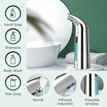 Automatic Liquid Soap Dispenser, 4-Level,13.5oz Touchless | Plastic,400ml Silver Electric Battery Operated Hand & Dish Countertop Soap Dispensers with Sensor for Bathroom,Kitchen Sink